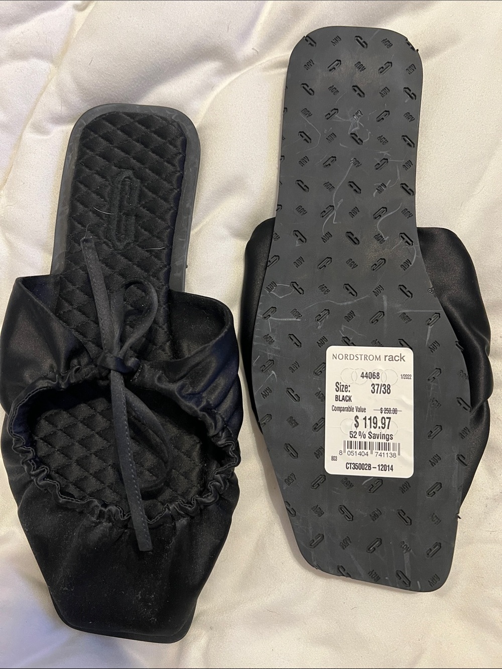 Nordstrom Rack Black Satin Tie-Top Slide Sandals